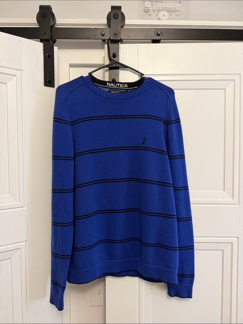 Nautica Royal Blue Crewneck Sweater with Black Stripes